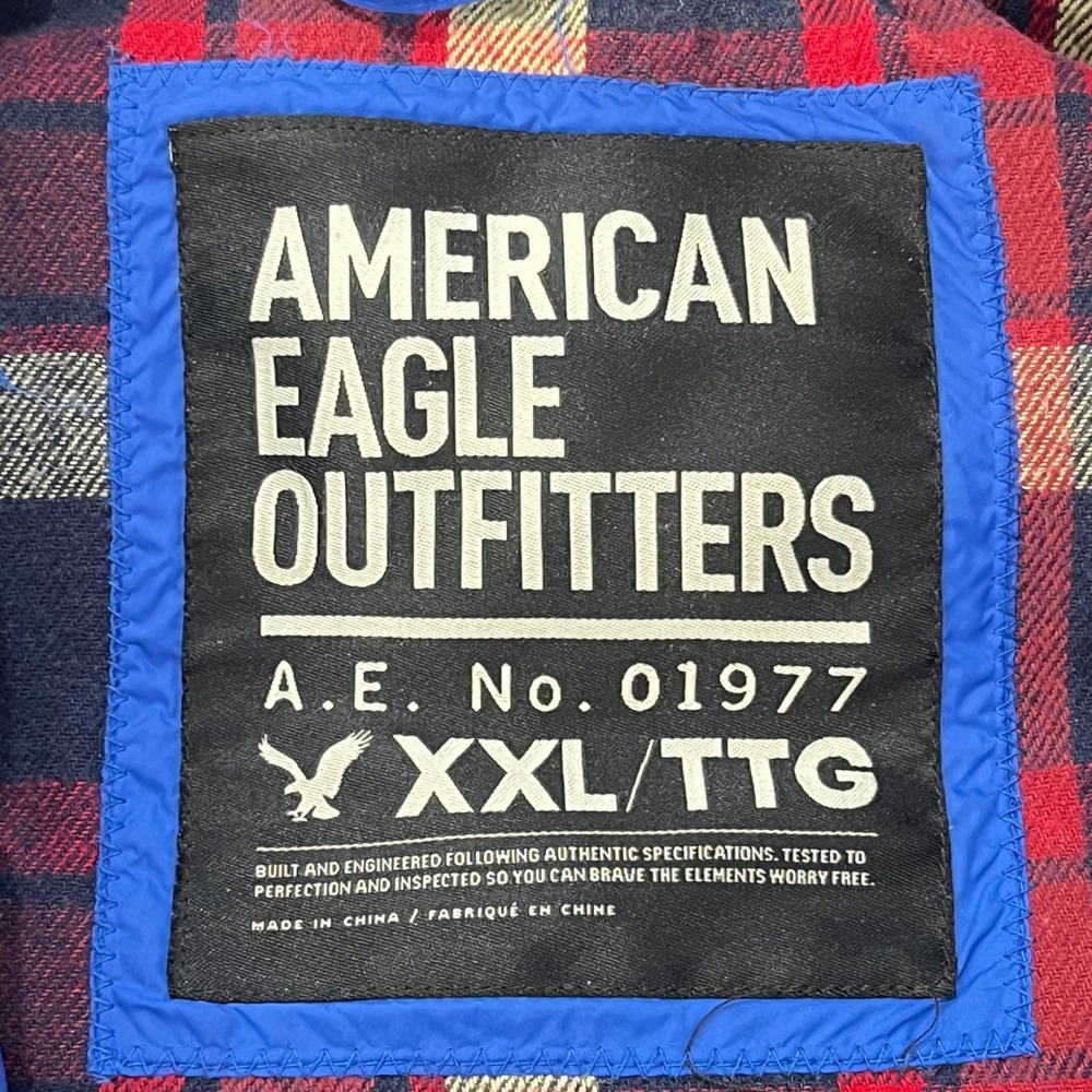 American Eagle Mens Puffer Vest XXL Blue Plaid Lined Down Fill 01977 Outerwear - Picture 3 of 10